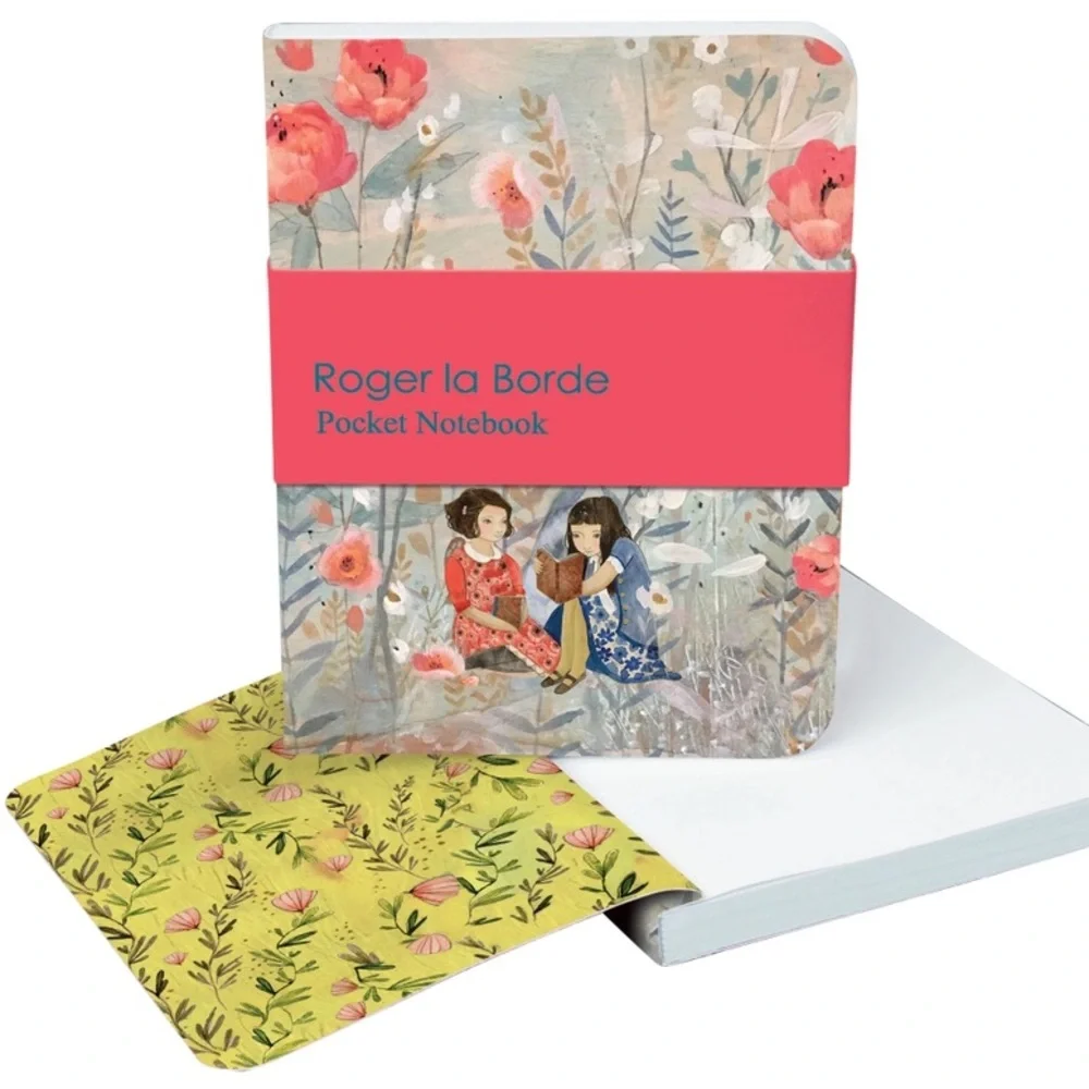 Roger la Borde Pocket Notebook with Floral Design & Two Girls Reading 128 pages